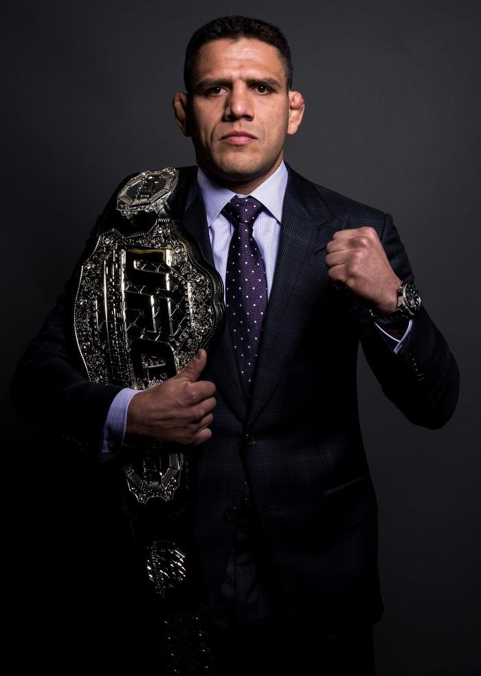 LAS VEGAS, NV - JANUARY 20: UFC lightweight champion Rafael dos Anjos poses for a portrait backstage during the UFC 197 on-sale press conference event inside MGM Grand Hotel & Casino on January 20, 2016 in Las Vegas, Nevada. (Photo by Brandon Magnus/Zuffa LLC/Zuffa LLC via Getty Images)