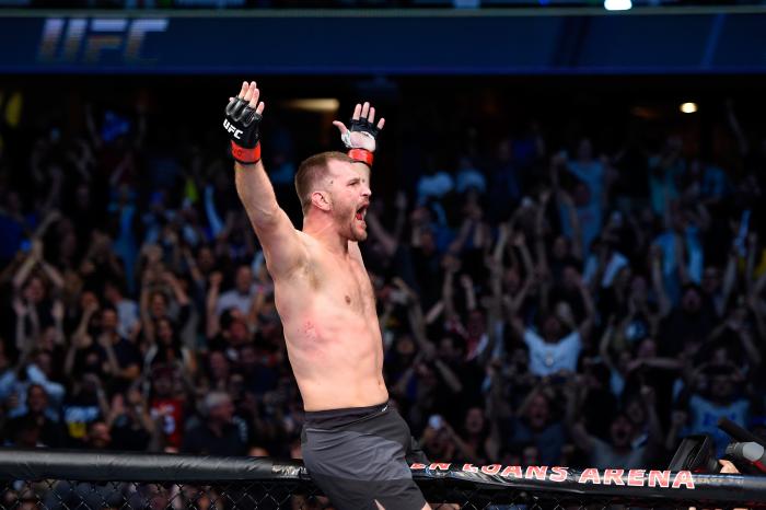 CLEVELAND, OH - SEPTEMBER 10: Stipe Miocic celebrates after defeating Alistair Overeem of The Netherlands in their UFC heavyweight championship bout during the UFC 203 event at Quicken Loans Arena on September 10, 2016 in Cleveland, Ohio. (Photo by Josh Hedges/Zuffa LLC/Zuffa LLC via Getty Images)