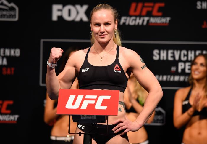 DENVER, COLORADO - JANUARY 27: Valentina Shevchenko of Kyrgyzstan poses on the scale during the UFC Fight Night weigh-in at the Pepsi Center on January 27, 2017 in Denver, Colorado. (Photo by Josh Hedges/Zuffa LLC via Getty Images)