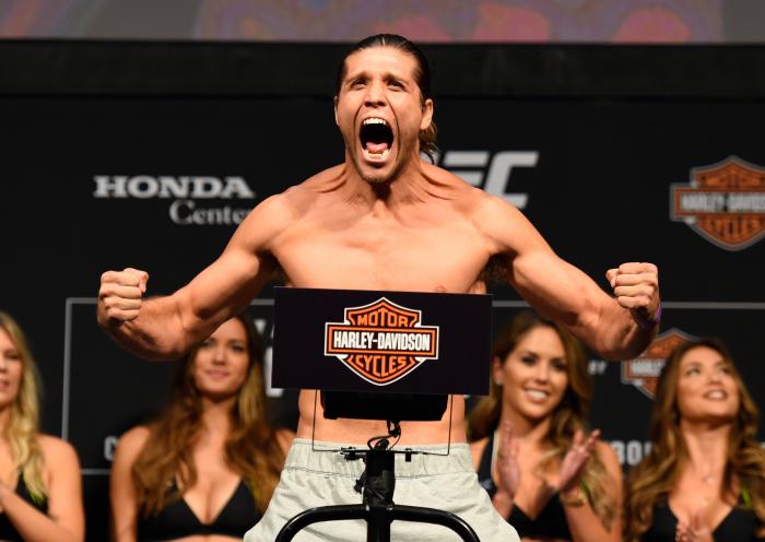 ANAHEIM, CA - JULY 28: Brian Ortega poses on the scale during the UFC 214 weigh-in inside the Honda Center on July 28, 2017 in Anaheim, California. (Photo by Josh Hedges/Zuffa LLC via Getty Images)