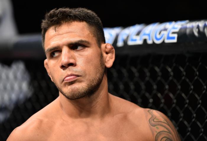 EDMONTON, AB - SEPTEMBER 09: Rafael Dos Anjos of Brazil enters the Octagon before facing Neil Magny in their welterweight bout during the UFC 215 event inside the Rogers Place on September 9, 2017 in Edmonton, Alberta, Canada. (Photo by Jeff Bottari/Zuffa LLC/Zuffa LLC via Getty Images)