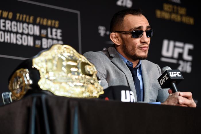 LAS VEGAS, NV - OCTOBER 07: Tony Ferguson speaks to the media after the UFC 216 event inside TMobile Arena on October 7, 2017 in Las Vegas, Nevada. (Photo by Brandon Magnus/Zuffa LLC via Getty Images)