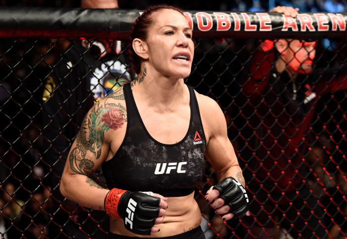 LAS VEGAS, NV - DECEMBER 30: Cris Cyborg of Brazil prepares to face Holly Holm in their women's featherweight bout during the UFC 219 event inside T-Mobile Arena on December 30, 2017 in Las Vegas, Nevada. (Photo by Jeff Bottari/Zuffa LLC via Getty Images)