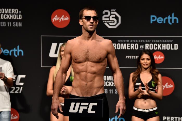 PERTH, AUSTRALIA - FEBRUARY 10: Luke Rockhold poses on the scale during the UFC 221 weigh-in at Perth Arena on February 10, 2018 in Perth, Australia. (Photo by Jeff Bottari/Zuffa LLC/Zuffa LLC via Getty Images)