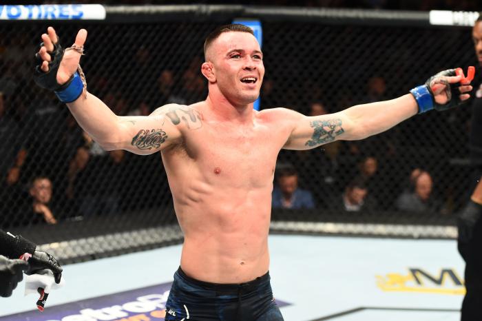 CHICAGO, ILLINOIS - JUNE 09: Colby Covington celebrates after finishing five rounds against Rafael Dos Anjos of Brazil in their interim welterweight title fight during the UFC 225 event at the United Center on June 9, 2018 in Chicago, Illinois. (Photo by Josh Hedges/Zuffa LLC via Getty Images)