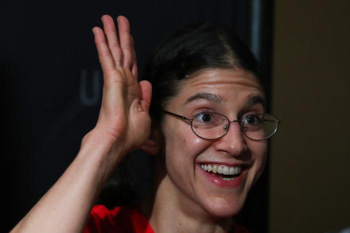 NEW YORK, NY - NOVEMBER 1: Roxanne Modafferi interacts with media during the UFC 230 ultimate media day at New York Marriott Marquis on November 1, 2018 in New York City. (Photo by Ed Mulholland/Zuffa LLC via Getty Images)
