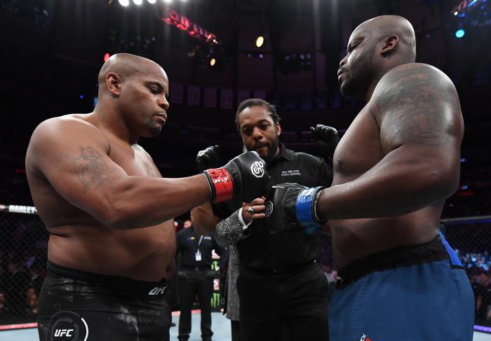 NEW YORK, NY - NOVEMBER 03: (L-R) Opponents Daniel Cormier and Derrick Lewis face off prior to their UFC heavyweight championship bout during the UFC 230 event inside Madison Square Garden on November 3, 2018 in New York, New York. (Photo by Jeff Bottari/Zuffa LLC via Getty Images)