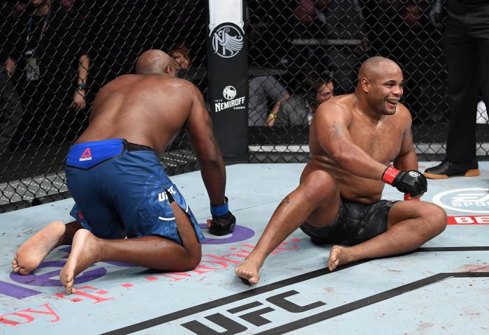 NEW YORK, NY - NOVEMBER 03: Daniel Cormier celebrates after his submission victory over Derrick Lewis in their UFC heavyweight championship bout during the UFC 230 event inside Madison Square Garden on November 3, 2018 in New York, New York. (Photo by Jeff Bottari/Zuffa LLC via Getty Images)
