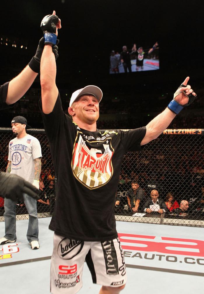 Dennis Siver celebrates his win over George Sotiropoulos