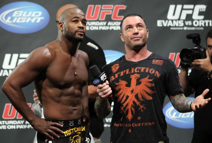 (R) Joe Rogan with (L) Rashad Evans