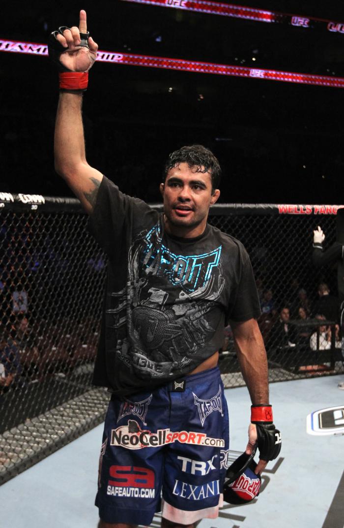 UFC133: Rafael Natal celebrates his win over Paul Bradley.
