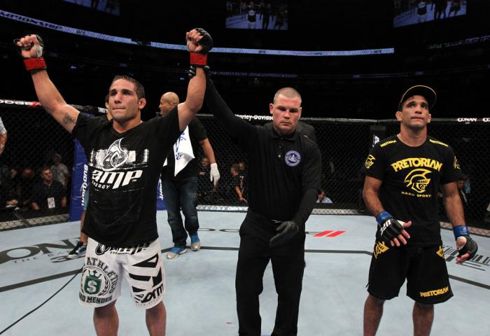 UFC 133: Chad Mendes celebrates his win.
