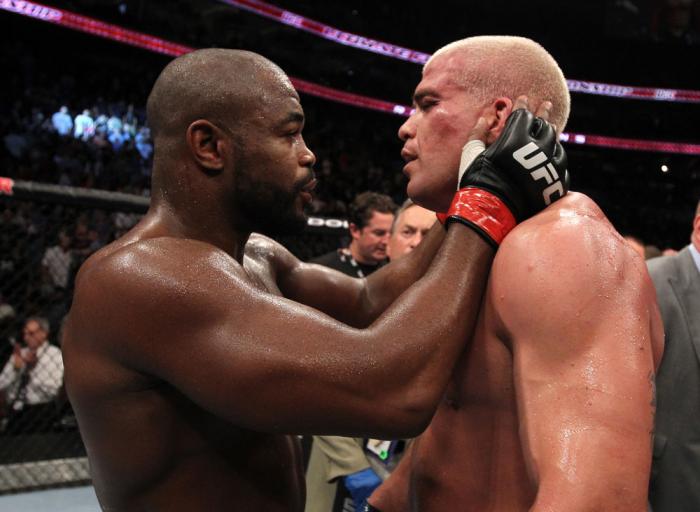 UFC 133: Rashad Evans and Tito Ortiz after their fight.