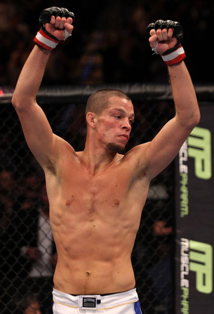 Nate Diaz celebrates his win