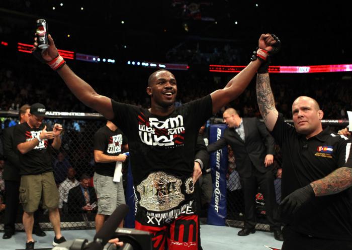 Jon Jones celebrates his win