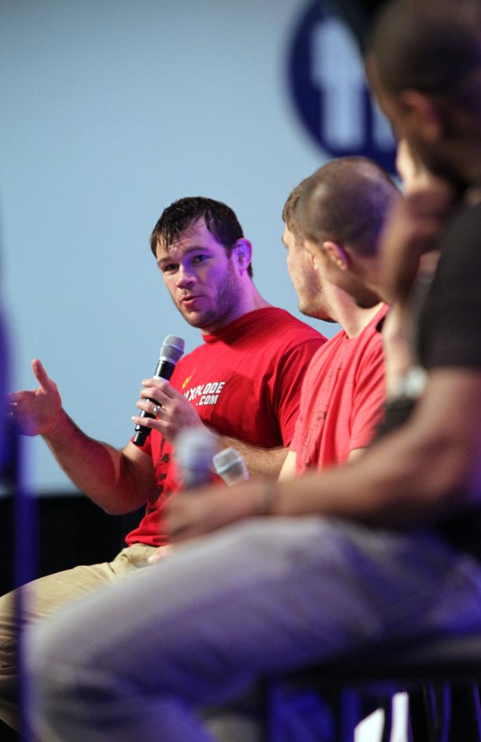 UFC Fighter Forrest Griffin speaks during a Q&A session at the UFC Fan Expo
