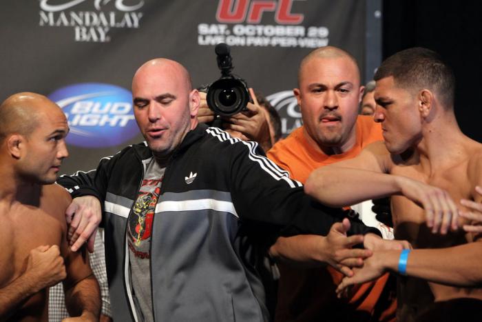 BJ Penn and Nick Diaz being separated by UFC President Dana White