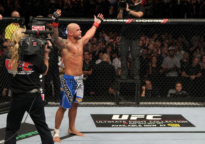 Thiago Alves celebrates his win