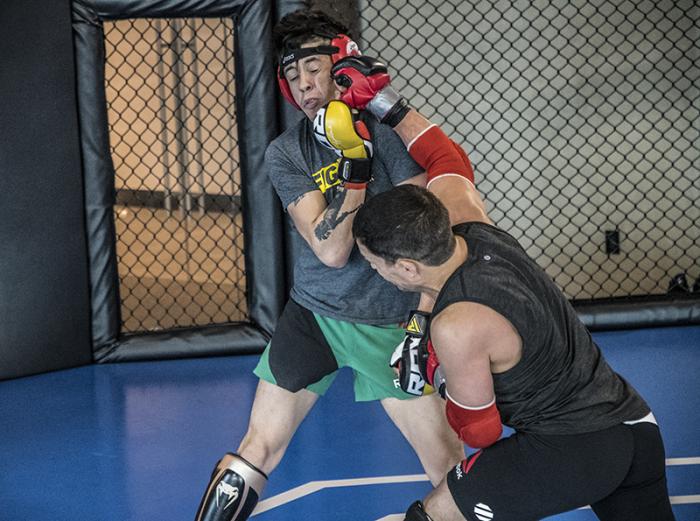 Las Vegas 3/20/18 - Flyweight Brandon Moreno of Mexico sparring with Joseph Benavidez at the UFC Performance Institute in Las Vegas in preparation for UFC 223.