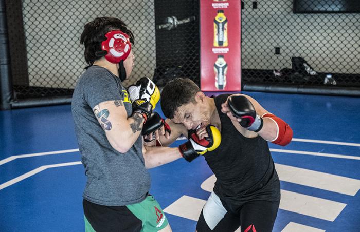 Las Vegas 3/20/18 - Flyweight Brandon Moreno of Mexico sparring with Joseph Benavidez at the UFC Performance Institute in Las Vegas in preparation for UFC 223.