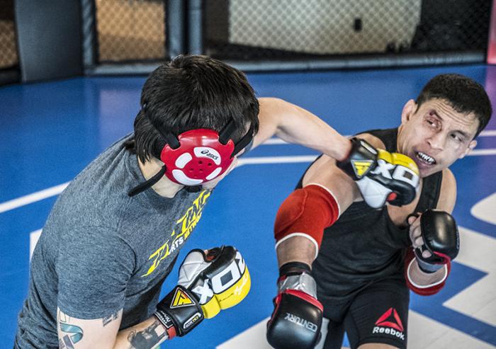 Las Vegas 3/20/18 - Flyweight Brandon Moreno of Mexico sparring with Joseph Benavidez at the UFC Performance Institute in Las Vegas in preparation for UFC 223.