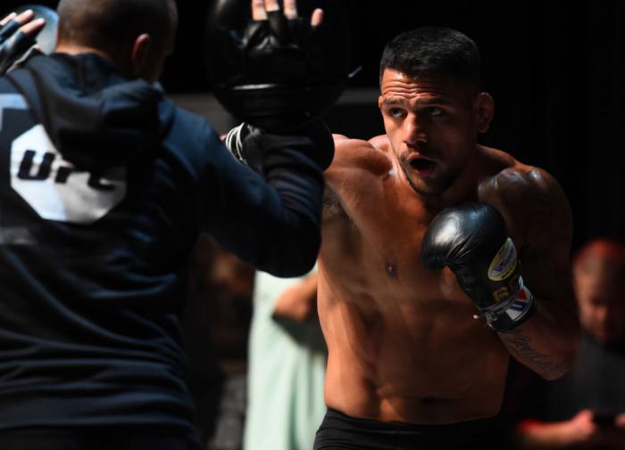 CHICAGO, ILLINOIS - JUNE 06: Rafael Dos Anjos of Brazil works out for fans and media during the UFC 225 Open Workouts at the Chicago Theatre on June 6, 2018 in Chicago, Illinois. (Photo by Josh Hedges/Zuffa LLC/Zuffa LLC via Getty Images)