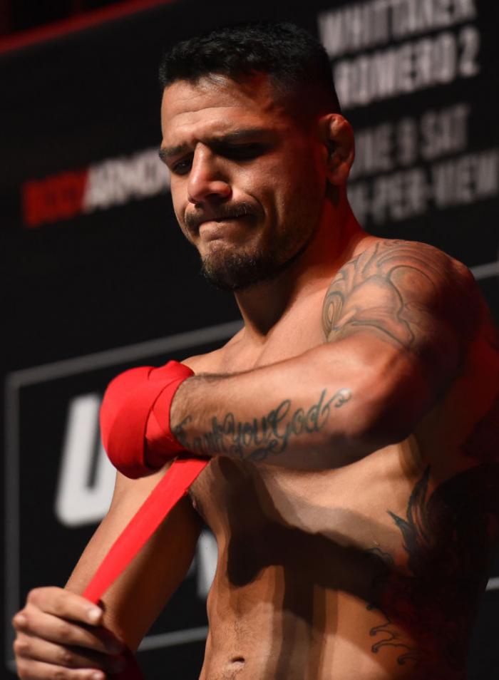 CHICAGO, ILLINOIS - JUNE 06: Rafael Dos Anjos of Brazil works out for fans and media during the UFC 225 Open Workouts at the Chicago Theatre on June 6, 2018 in Chicago, Illinois. (Photo by Josh Hedges/Zuffa LLC/Zuffa LLC via Getty Images)