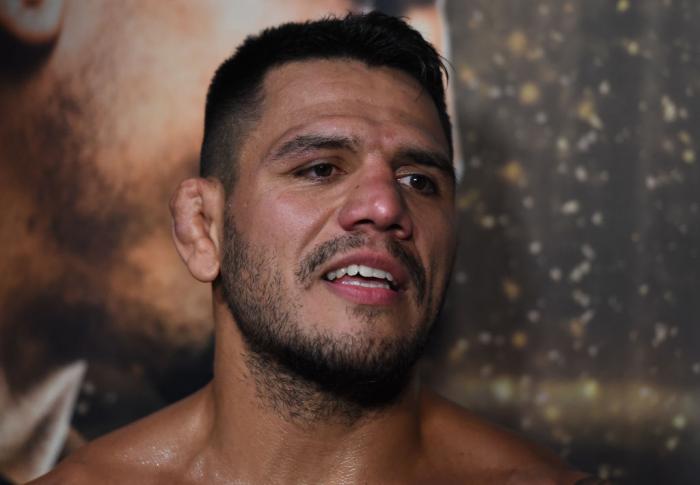 CHICAGO, ILLINOIS - JUNE 06: Rafael Dos Anjos of Brazil interacts with media during the UFC 225 Open Workouts at the Chicago Theatre on June 6, 2018 in Chicago, Illinois. (Photo by Josh Hedges/Zuffa LLC/Zuffa LLC via Getty Images)