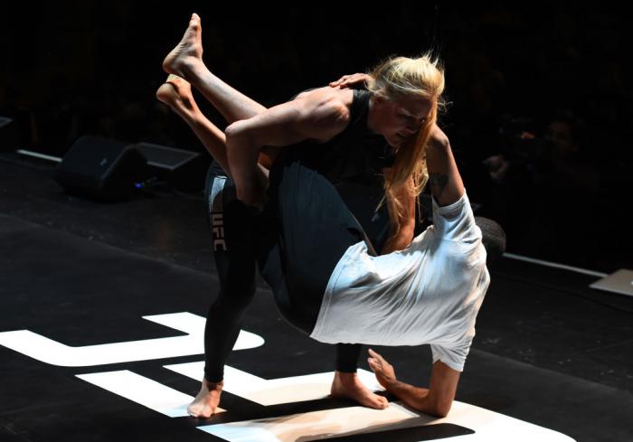 CHICAGO, ILLINOIS - JUNE 06: Holly Holm works out for fans and media during the UFC 225 Open Workouts at the Chicago Theatre on June 6, 2018 in Chicago, Illinois. (Photo by Josh Hedges/Zuffa LLC/Zuffa LLC via Getty Images)