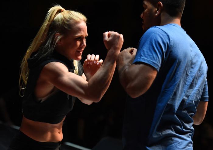 CHICAGO, ILLINOIS - JUNE 06: Holly Holm works out for fans and media during the UFC 225 Open Workouts at the Chicago Theatre on June 6, 2018 in Chicago, Illinois. (Photo by Josh Hedges/Zuffa LLC/Zuffa LLC via Getty Images)