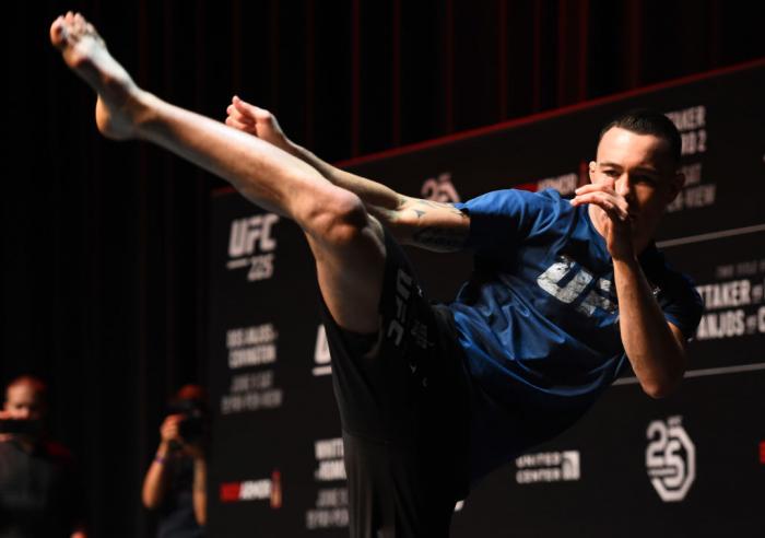 CHICAGO, ILLINOIS - JUNE 06: Colby Covington works out for fans and media during the UFC 225 Open Workouts at the Chicago Theatre on June 6, 2018 in Chicago, Illinois. (Photo by Josh Hedges/Zuffa LLC/Zuffa LLC via Getty Images)