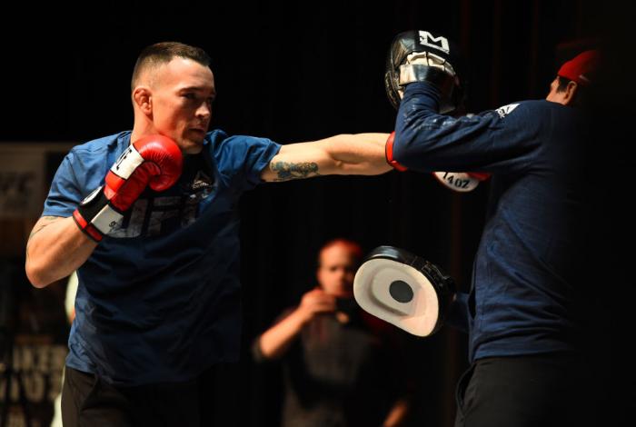 CHICAGO, ILLINOIS - JUNE 06: Colby Covington works out for fans and media during the UFC 225 Open Workouts at the Chicago Theatre on June 6, 2018 in Chicago, Illinois. (Photo by Josh Hedges/Zuffa LLC/Zuffa LLC via Getty Images)
