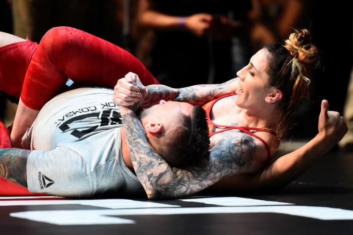 CHICAGO, ILLINOIS - JUNE 06: Megan Anderson of Australia works out for fans and media during the UFC 225 Open Workouts at the Chicago Theatre on June 6, 2018 in Chicago, Illinois. (Photo by Josh Hedges/Zuffa LLC/Zuffa LLC via Getty Images)