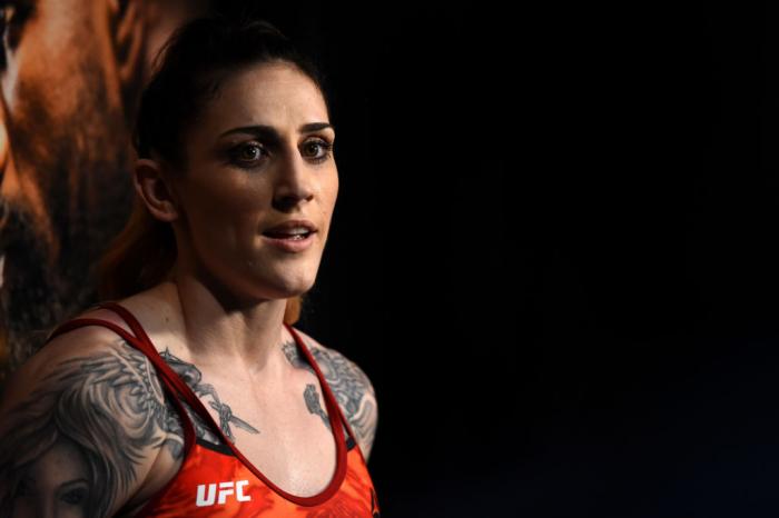 CHICAGO, ILLINOIS - JUNE 06: Megan Anderson of Australia interacts with media during the UFC 225 Open Workouts at the Chicago Theatre on June 6, 2018 in Chicago, Illinois. (Photo by Josh Hedges/Zuffa LLC/Zuffa LLC via Getty Images)