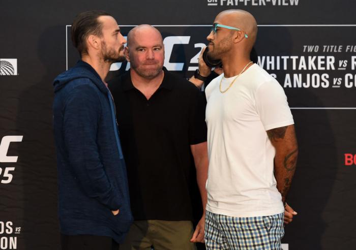 CHICAGO, ILLINOIS - JUNE 07: (L-R) Opponents CM Punk and Mike Jackson face off during the UFC 225 Ultimate Media Day at the United Center on June 7, 2018 in Chicago, Illinois. (Photo by Josh Hedges/Zuffa LLC/Zuffa LLC via Getty Images)