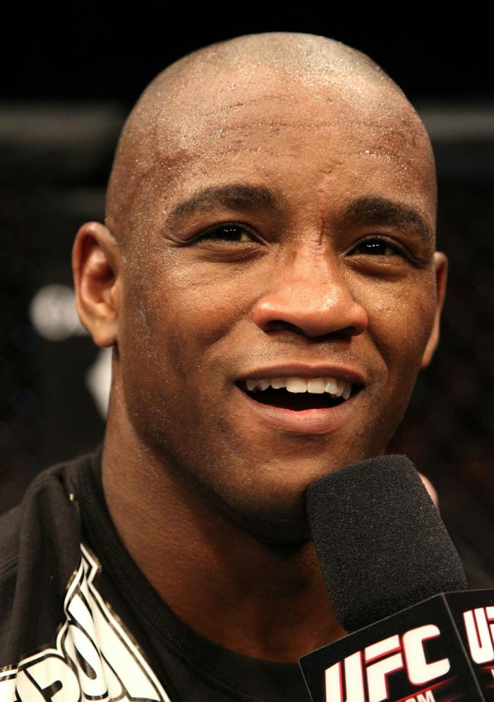 Yves Edwards celebrates his win over Cody McKenzie.