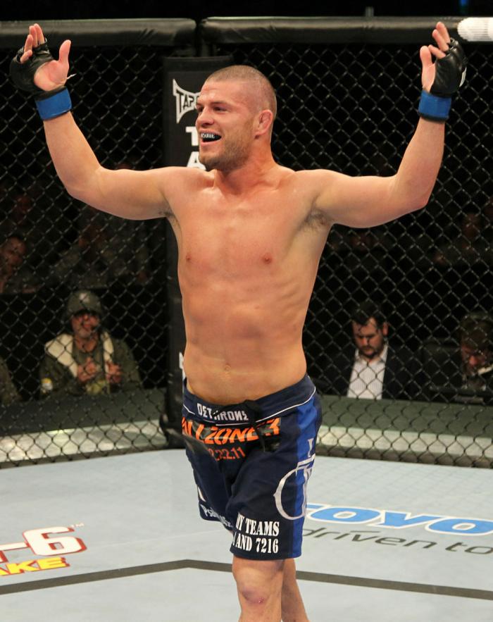 Matt Wiman celebrates his win over Cole Miller.