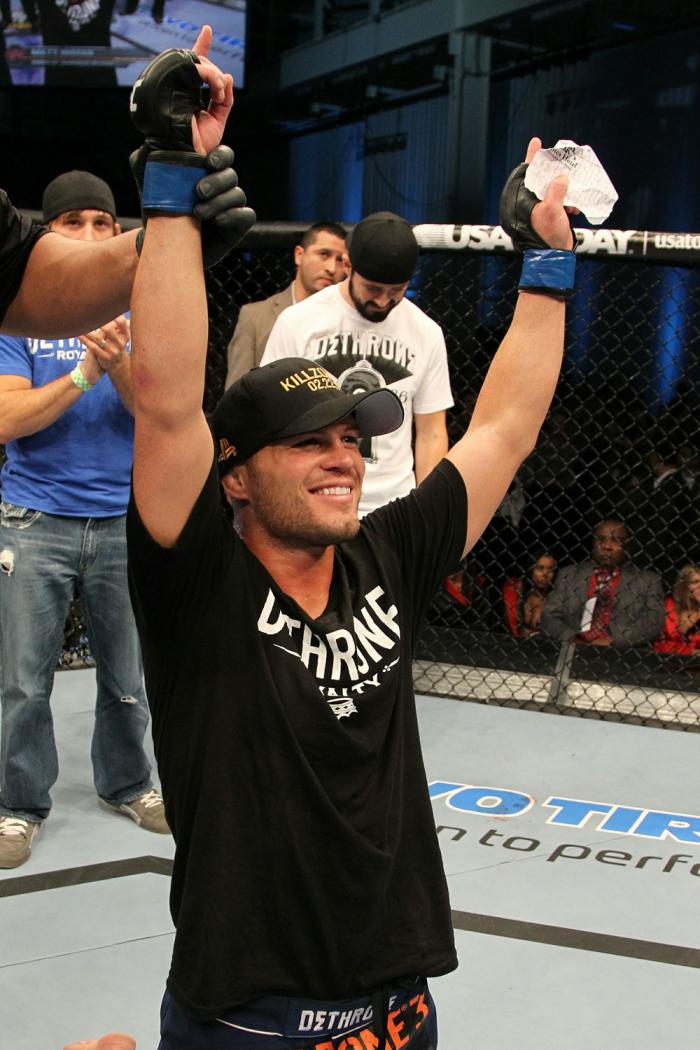 Matt Wiman celebrates his win over Cole Miller.