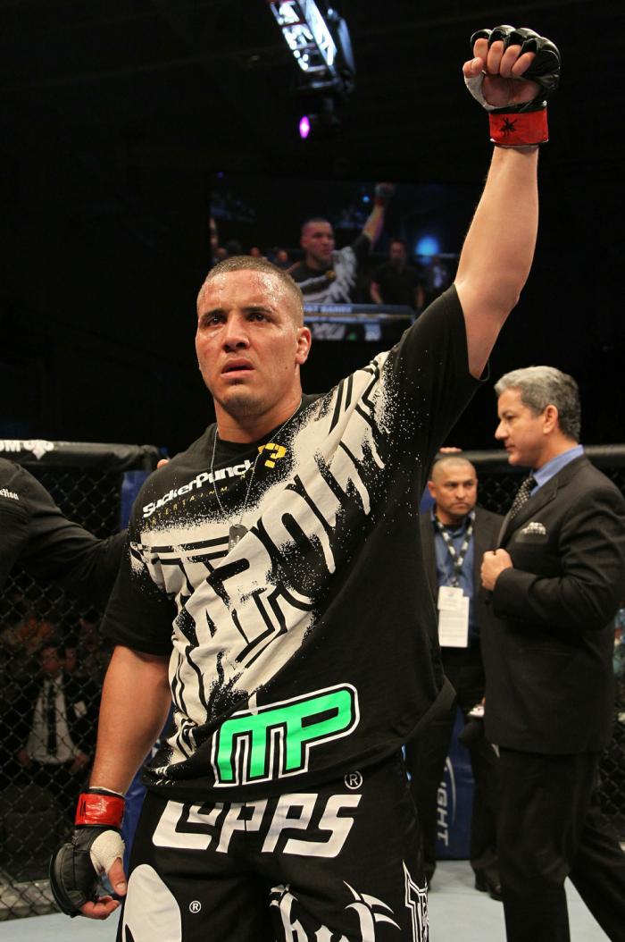 Pat Barry celebrates his win over Joey Beltran.