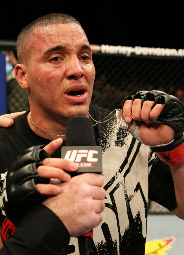 Pat Barry celebrates his win over Joey Beltran.