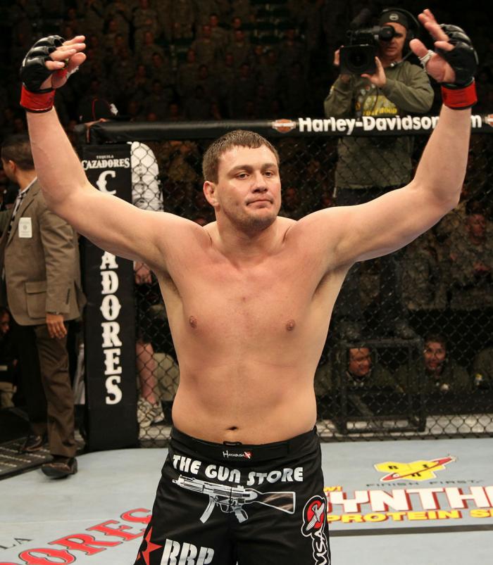 Matt Mitrione celebrates his victory over Tim Hague.