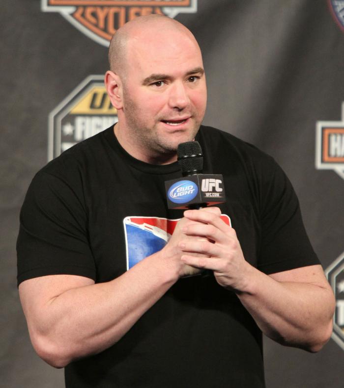 UFC President Dana White answers questions from the troops during a Q&A session at the UFC Fight for the Troops Weigh-in.