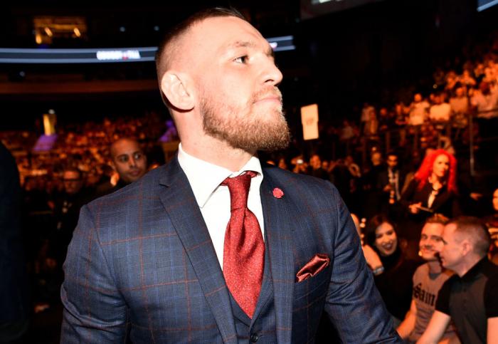 GDANSK, POLAND - OCTOBER 21: UFC lightweight champion Conor McGregor is seen in attendance during the UFC Fight Night event inside Ergo Arena on October 21, 2017 in Gdansk, Poland. (Photo by Jeff Bottari/Zuffa LLC)