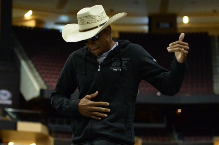 GLENDALE, AZ - APRIL 11: Alex 'Cowboy' Oliveira of Brazil dances during an open workout for fans and media at Gila River Arena on April 11, 2018 in Glendale, Arizona. (Photo by Jennifer Stewart/Zuffa LLC/Zuffa LLC via Getty Images)