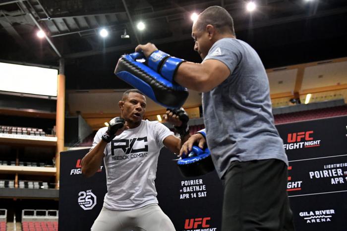 GLENDALE, AZ - APRIL 11: Alex 'Cowboy' Oliveira of Brazil holds an open workout for fans and media at Gila River Arena on April 11, 2018 in Glendale, Arizona. (Photo by Jennifer Stewart/Zuffa LLC/Zuffa LLC via Getty Images)