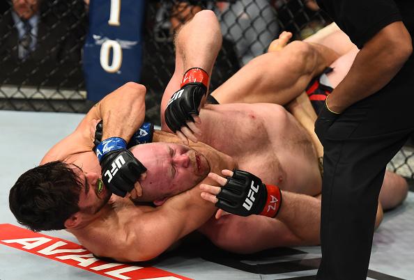 GLENDALE, AZ - APRIL 14: (L-R) Antonio Carlos Junior of Brazil submits Tim Boetsch in their middleweight fight during the UFC Fight Night event at the Gila Rivera Arena on April 14, 2018 in Glendale, Arizona. (Photo by Josh Hedges/Zuffa LLC/Zuffa LLC via
