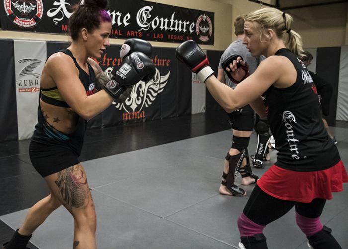 11/16/17 - Las Vegas, Xtreme Couture MMA - Gina Mazany prepares for UFC Shanghai 2017 with Emily Whitmire (Photo credit Juan Cardenas)