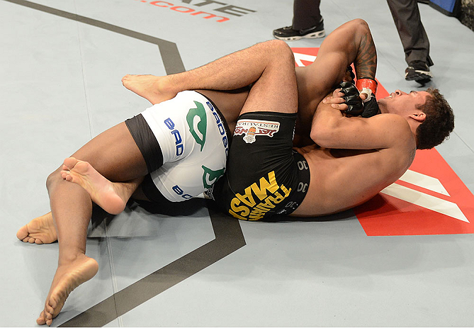 ANAHEIM, CA - FEBRUARY 23: (R-L) Yuri Villefort attempts to submit Nah-Shon Burrell in their welterweight bout during UFC 157 at Honda Center on February 23, 2013 in Anaheim, California. (Photo by Donald Miralle/Zuffa LLC/Zuffa LLC via Getty Images) ***