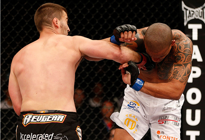 BELO HORIZONTE, BRAZIL - SEPTEMBER 04: (L-R) Keith Wisniewski punches Ivan Jorge in their welterweight fight during the UFC on FOX Sports 1 event at Mineirinho Arena on September 4, 2013 in Belo Horizonte, Brazil. (Photo by Josh Hedges/Zuffa LLC/Zuffa LL