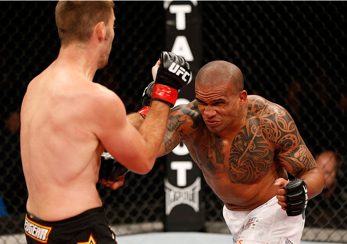 BELO HORIZONTE, BRAZIL - SEPTEMBER 04: (R-L) Ivan Jorge punches Keith Wisniewski in their welterweight fight during the UFC on FOX Sports 1 event at Mineirinho Arena on September 4, 2013 in Belo Horizonte, Brazil. (Photo by Josh Hedges/Zuffa LLC/Zuffa LL